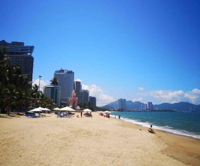 The long golden sandy beach of Nha Trang